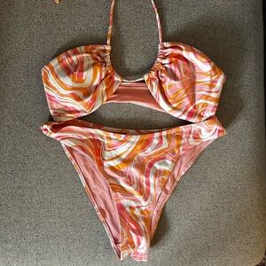 H&M Orange Swirl Print Triangle Bikini Set – Size 6